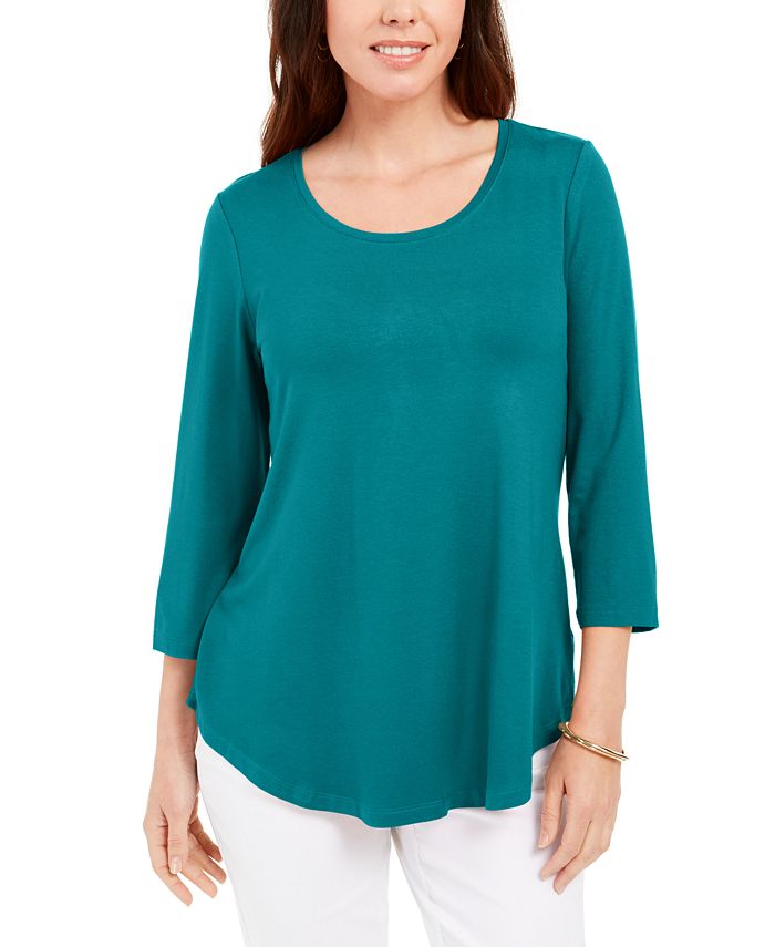JM Collection Petite Three-Quarter-Sleeve Top, Created for Macy's - Macy's