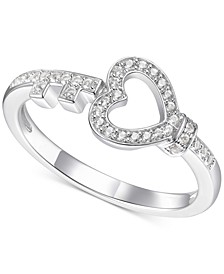 Diamond Heart & Key Ring (1/6 ct. t.w.) in Sterling Silver