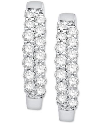 Macy's - Diamond Two-Row Hoop Earrings in 14k White Gold (1/4 ct. t.w.)