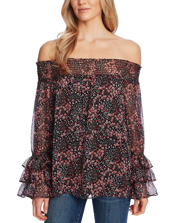 Cece leopard print off the shoulder ruffle blouse store