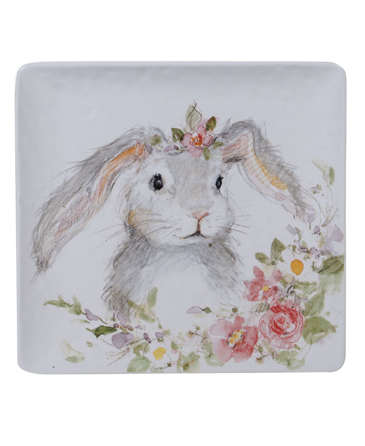 Certified International Sweet Bunny Square Platter - Gray, Pink, Green, Yellow