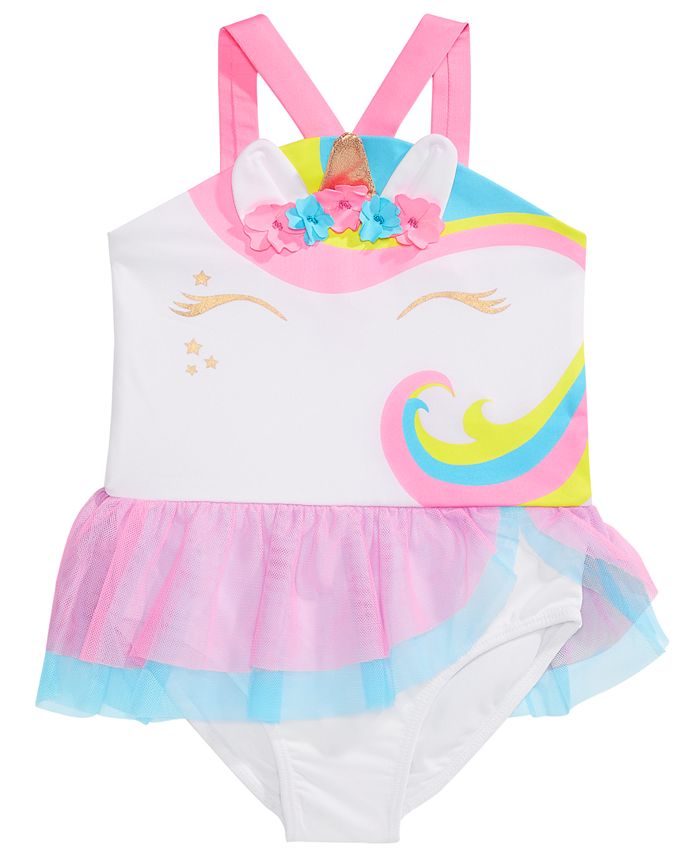 NWT Penelope Mack Toddler Girl's 1 Pc Swimsuit White Silver Pink 2T/3T/4T 