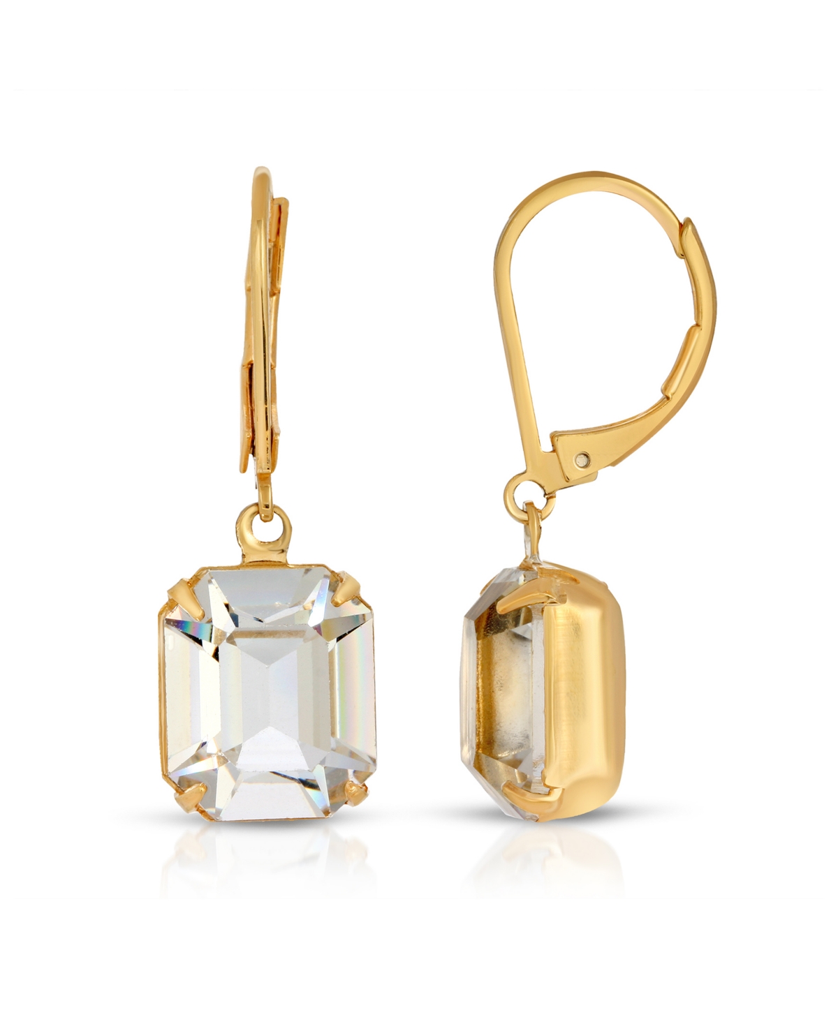 2028 Gold-tone Octagon Drop Earrings Made With Crystals In Clear
