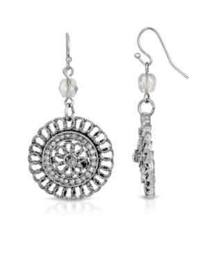 image of 2028 Silver-Tone Crystal Round Drop Earrings
