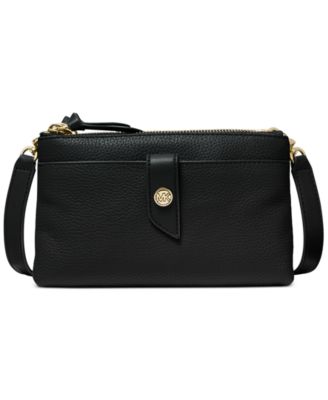 black crossbody bag with gold hardware