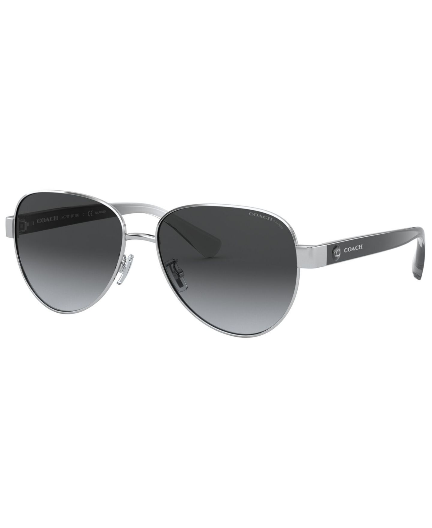 Женские солнцезащитные очки COACH Polarized Sunglasses, HC7111, цвет: Блестящий серебряный / Серый градиентный — фото 1
