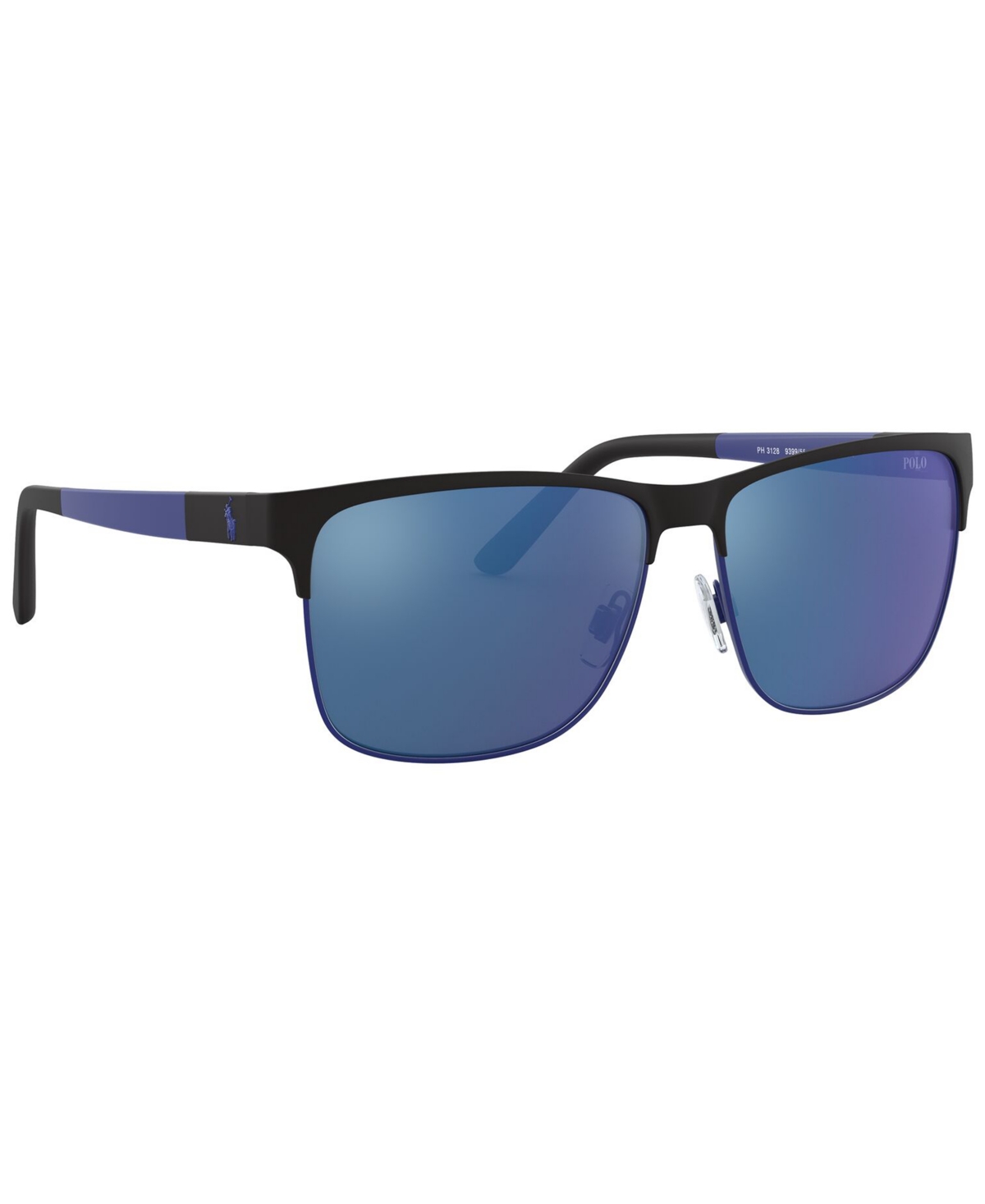 Shop Polo Ralph Lauren Sunglasses, Ph3128 In Matte Black,matte Royal Blue,blue Mirror