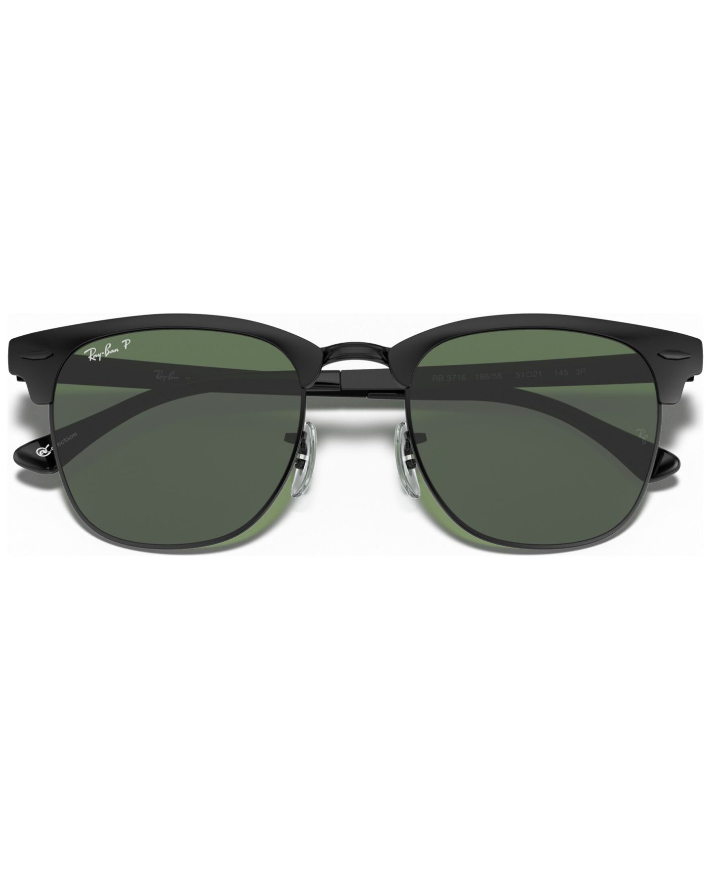 Женские солнцезащитные очки Ray-Ban Polarized Sunglasses, RB3716 Clubmaster, цвет: Чёрный матовый / Зелёный — фото 5