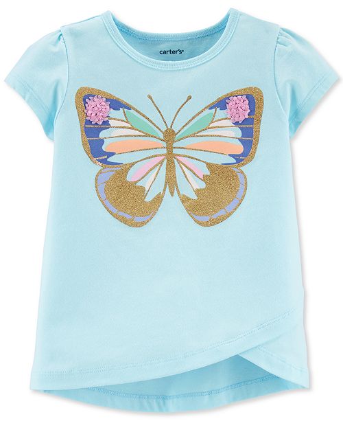 Carter S Toddler Girls Blue Glitter Butterfly Tulip T Shirt