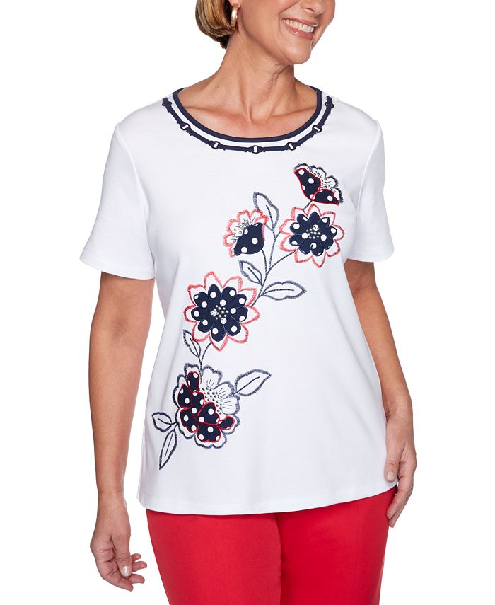 Alfred Dunner Ship Shape Floral-Embroidered 2020 Top - Macy's