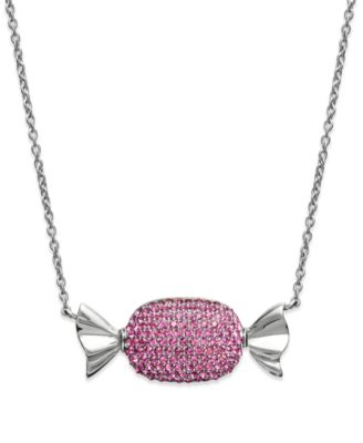 Simone I. Smith - Platinum over Sterling Silver Necklace, Pink Crystal Candy Pendant