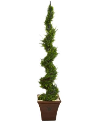 Nearly Natural - 5.5ft. Cypress Artificial Spiral Tree in Brown Planter