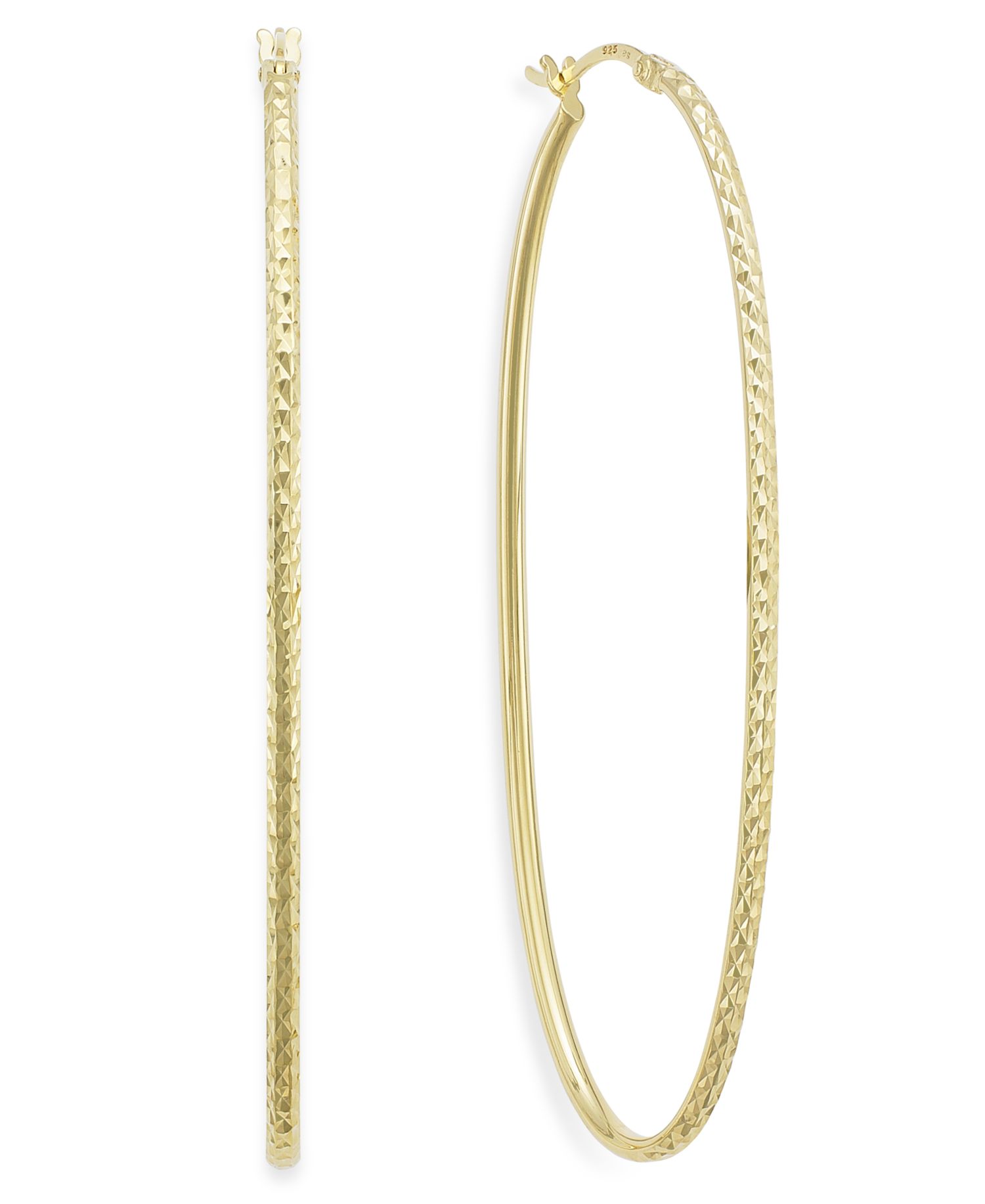 Diamond-Cut Oval Hoop Earrings in 14k Gold Vermeil, 2-3/4" (Also in Sterling Silver)