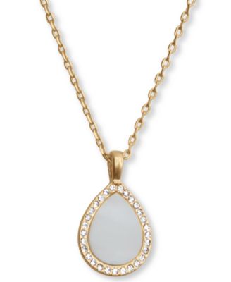 Lucky Brand - Gold-Tone Mother-of-Pearl & Pav&eacute; Teardrop Pendant Necklace