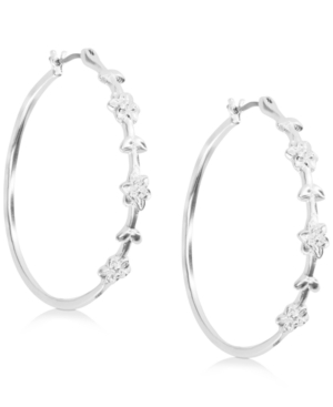 image of Lucky Brand Silver-Tone Medium Flower Hoop Earrings, 1.56