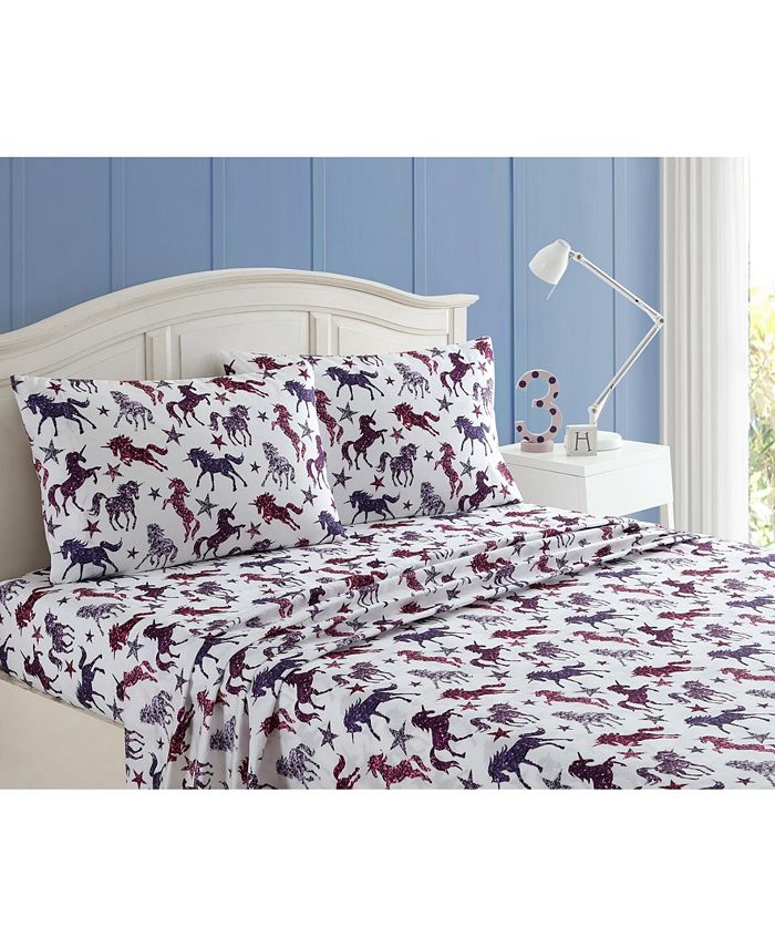 Home MHF Home Kids Sparkling Glitter Unicorn Queen Sheet Set