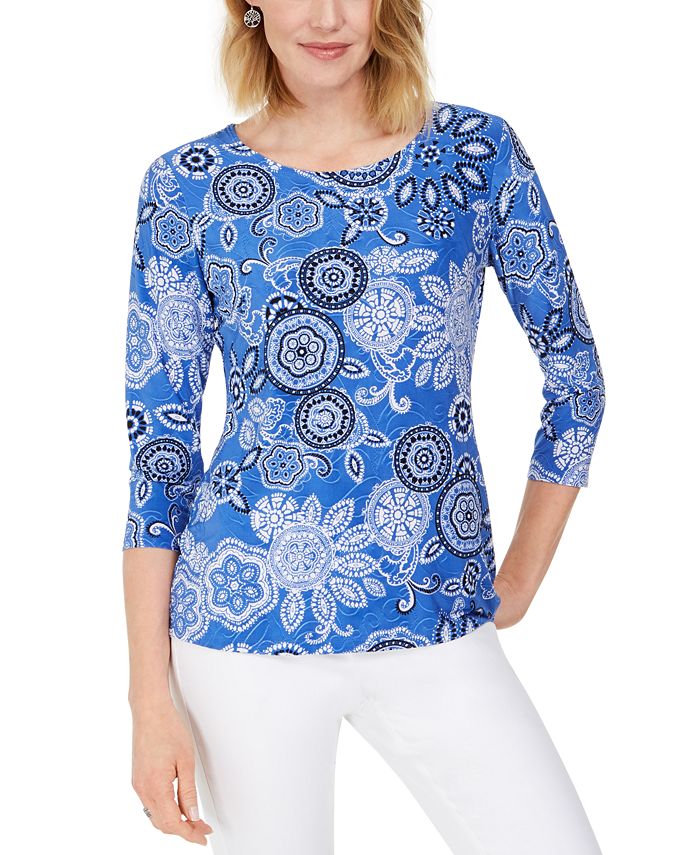 JM Collection Printed Jacquard Top, Created for Macy's - Macy's
