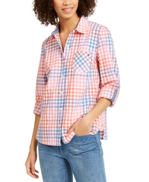 image of Tommy Hilfiger Check-Print Button-Up Shirt