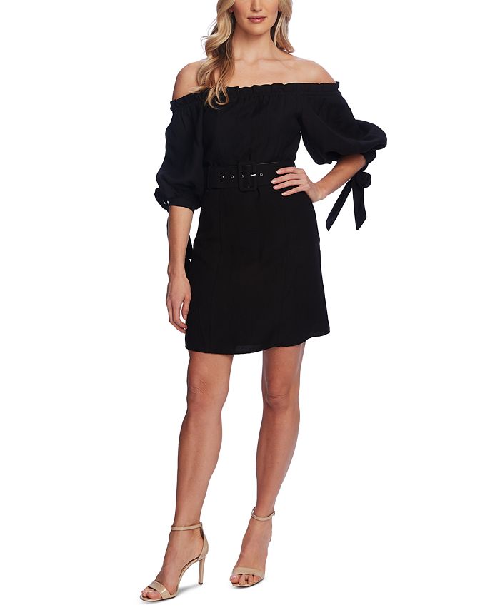 CeCe Off The Shoulder Balloon Sleeve Belted Dress Macy s