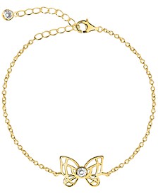 BODIFINE Cubic Zirconia Butterfly 10K Gold-Tone Sterling Silver-Tone Anklet