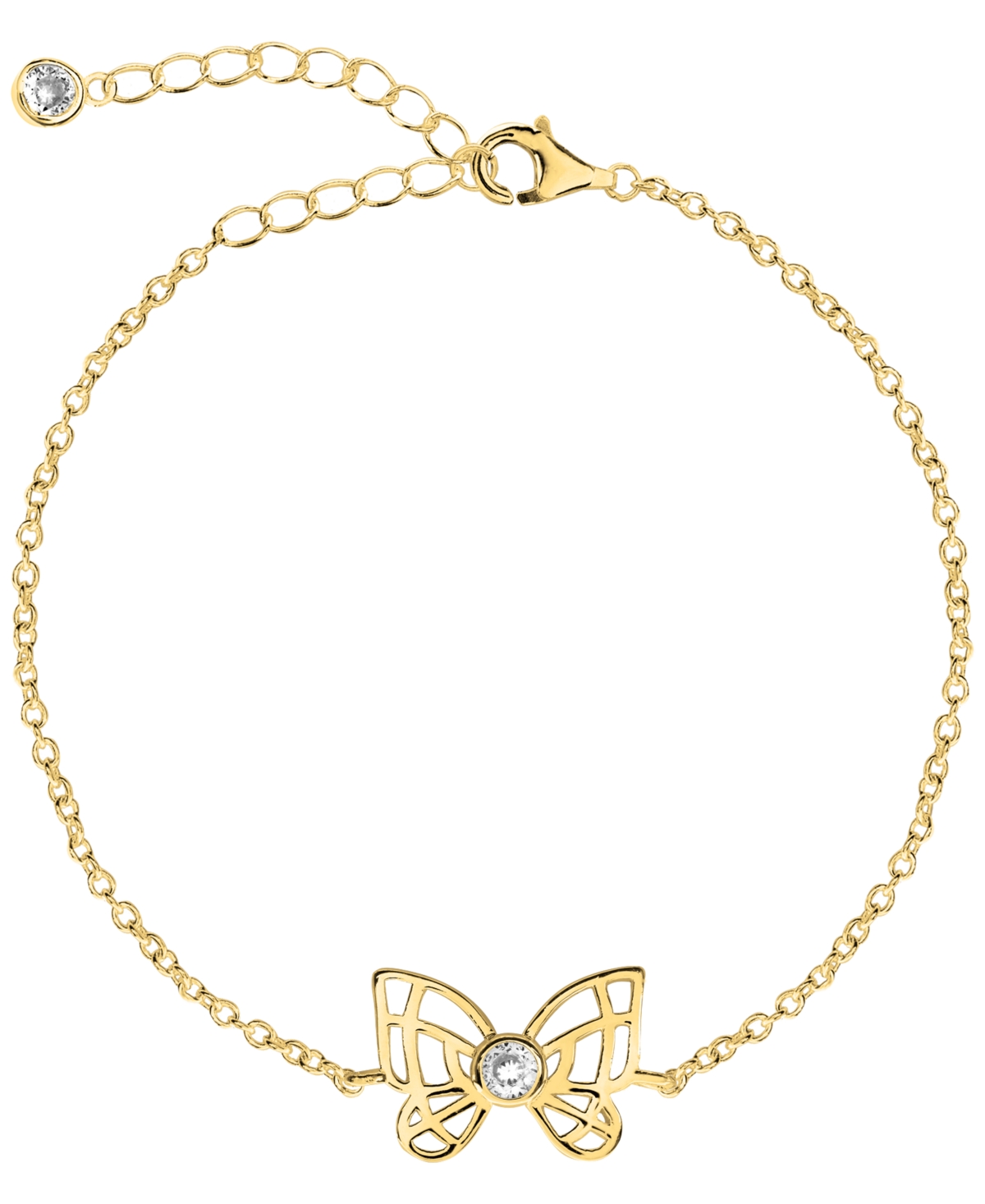 Bodifine Cubic Zirconia Butterfly 10K Gold-Tone Sterling Silver-Tone Anklet - Gold