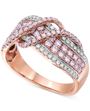 image of Certified Pink & White Diamond Crossover Statement Ring (1 ct. t.w.) in 14k Rose Gold