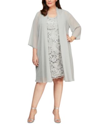 Alex Evenings - Plus Size Embroidered Dress & Long Jacket