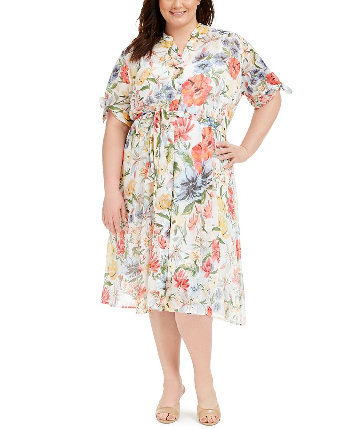 Calvin Klein Plus Size Floral-Print Shirtdress - Macy's