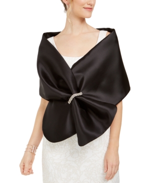 Shop Adrianna Papell Mikado Embellished Satin Wrap In Black