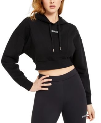 GUESS Logo Cropped Hooded Sweatshirt 