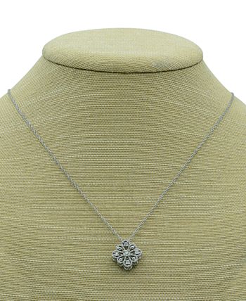 Macy's - 2-Pc. Set Diamond Flower Pendant Necklace & Matching Stud Earrings (1/6 ct. t.w.) in Sterling Silver