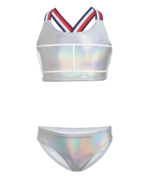 Tommy Hilfiger Kids Girl Shiny Silver Two Piece Swimsuit In Sea Pearl Modesens