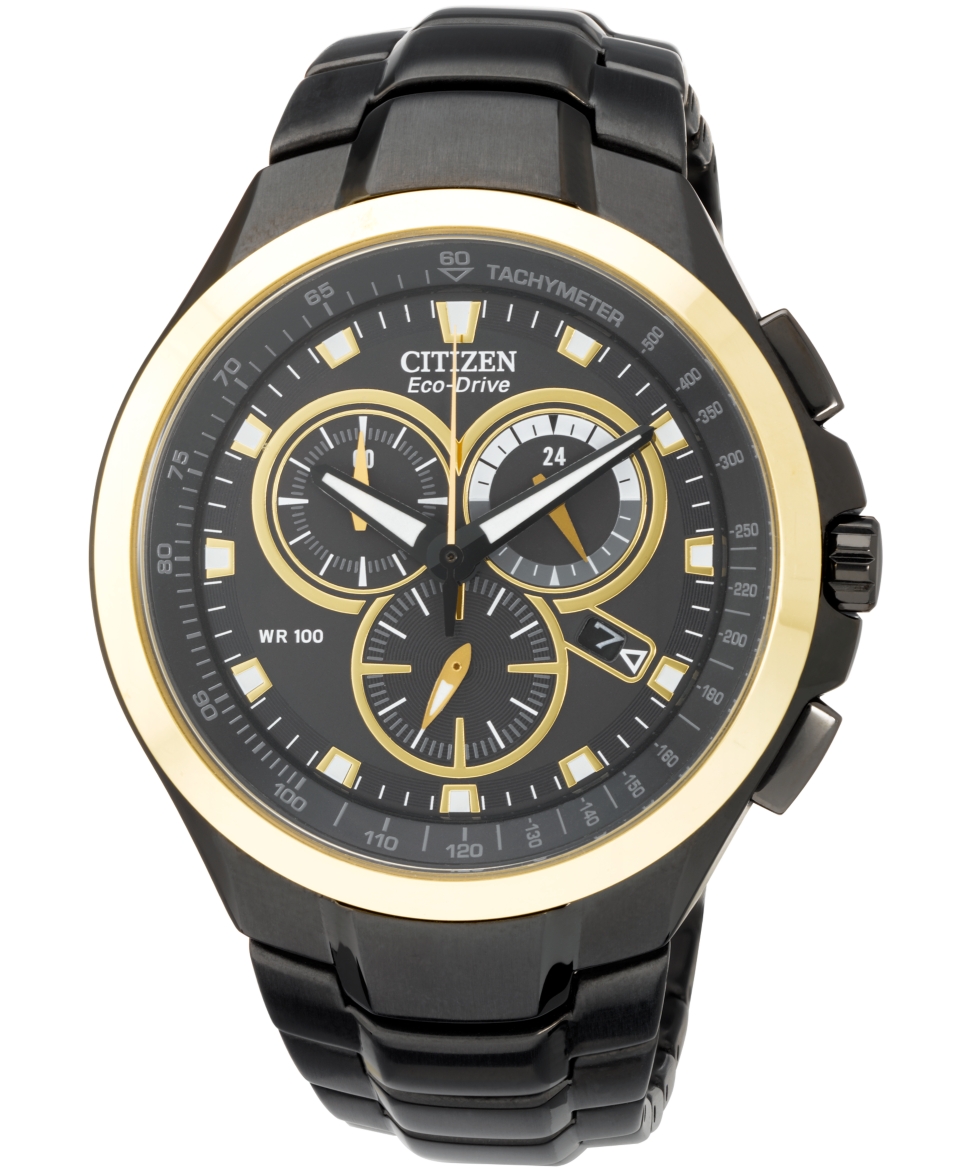 Citizen Mens Chronograph Eco Drive Black Ion Plated Stainless Steel