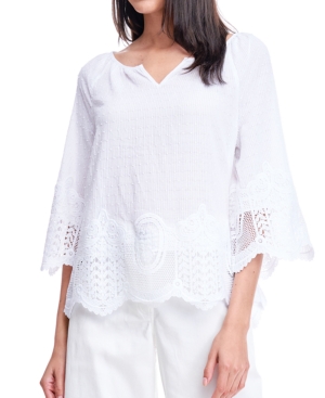 image of Fever Striped Swiss-Dot Lace Top