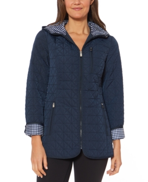 Jones New York Petite Water-Resistant Hooded Quilted Jacket