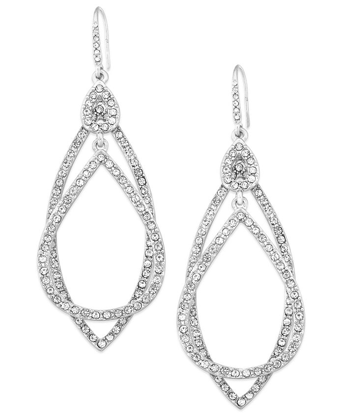 ABS by Allen Schwartz - Earrings, Silver-Tone Pave Crystal Orbital Drop Earrings