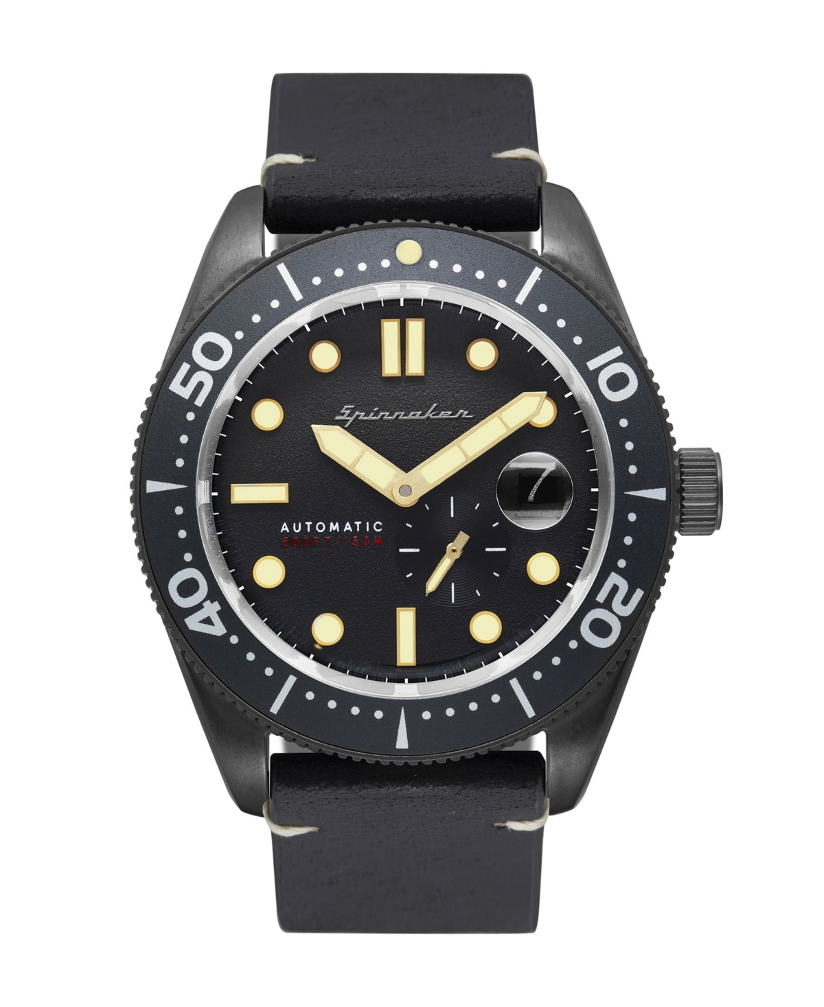 Men's Croft Automatic Black Genuine Leather Strap Watch 43mm - Black