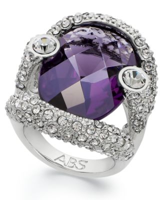 ABS by Allen Schwartz - Ring, Silver-Tone Faceted Purple Stone Pave Crystal Ring