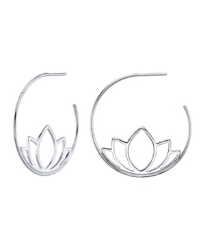 image of Unwritten Silver Plated Lotus Flower Wire Hoop Earrings, 1.40