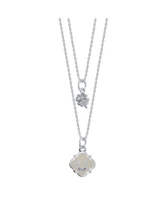 Photo 1 of Unwritten White Enamel Horseshoe and Cubic Zirconia Clover Duo Necklace in Silver Plated