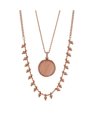 image of Unwritten Rose Gold Flash Plated Mother Of Pearl Disc Layered Pendant Necklace with Beaded Second Chain