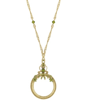 image of 2028 Gold-Tone Green Crystal Magnifying Glass Necklace
