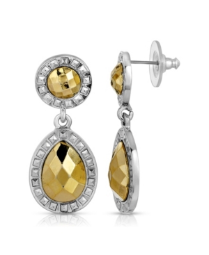 image of 2028 Silver-Tone Gold-Tone Stone Double Round Teardrop Earrings