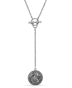 image of 2028 Round Floral Locket with Toggle Chain Necklace