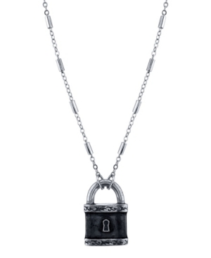 image of 2028 Silver-Tone Black Enamel Paddle Lock Necklace