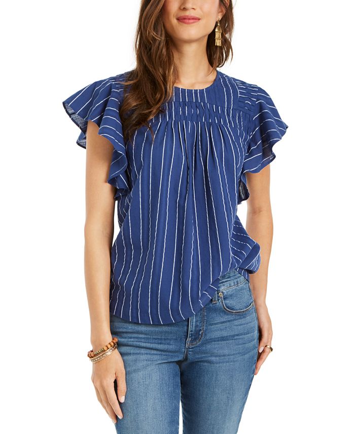 Style & Co Striped Flutter-Sleeve Top, Created for Macy's - Macy's