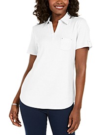 Petite Cotton Johnny-Collar Top, Created for Macy's