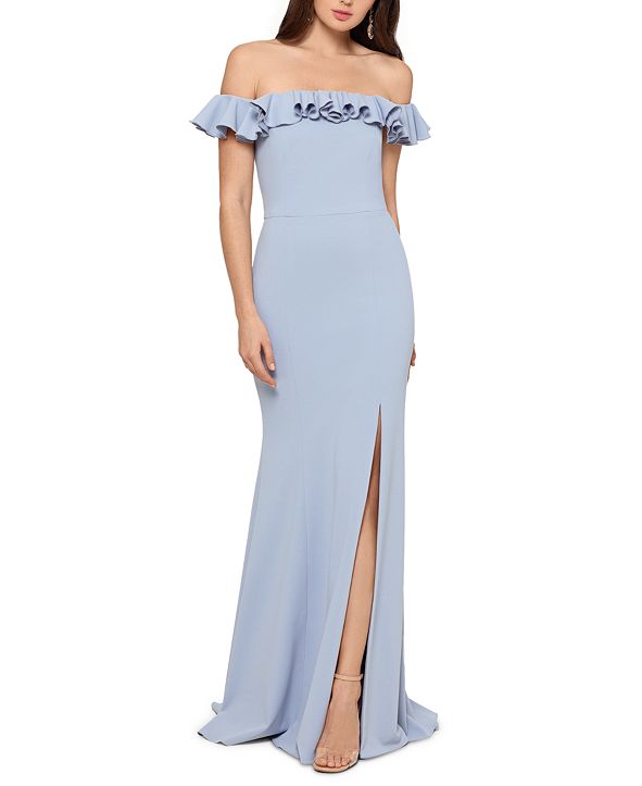 xscape floral ruffled gown