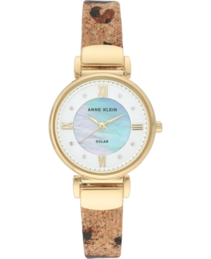 image of Anne Klein Considered Women-s Solar-Powered Animal Print Cork Strap Watch 30mm
