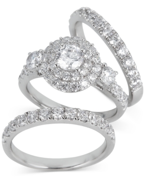 image of Diamond Double Halo 3-Pc. Bridal Set (3 ct. t.w.) in 14k White Gold